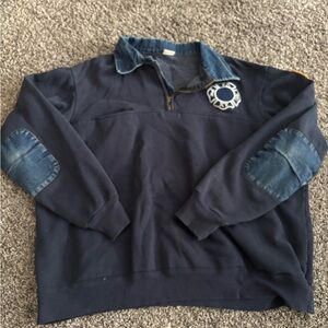 Navy Sweatshirt with Denim Accents